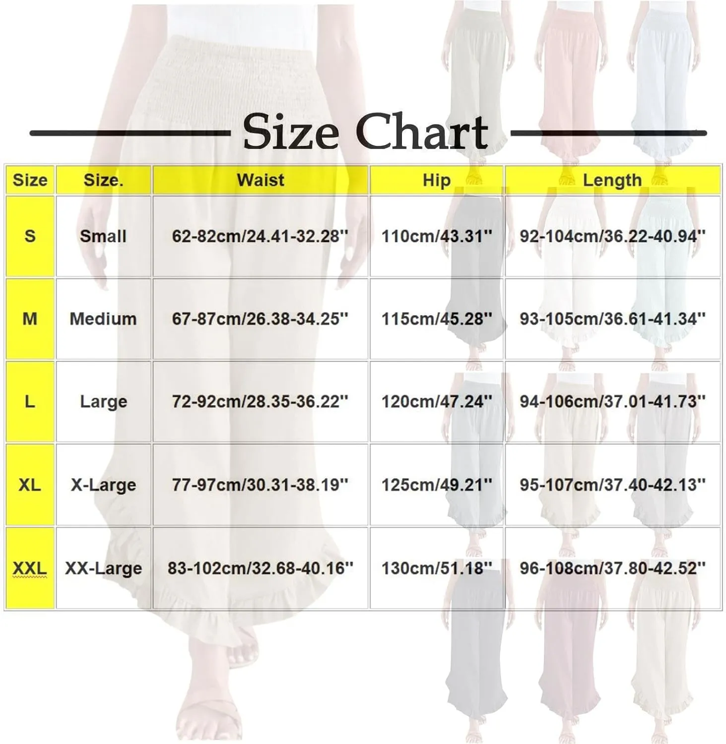 Womens Linen Pants Summer High Waist Ruffle Hem Bohemia Flowy Wide Leg Palazzo Trousers Beach Vacation Clothes