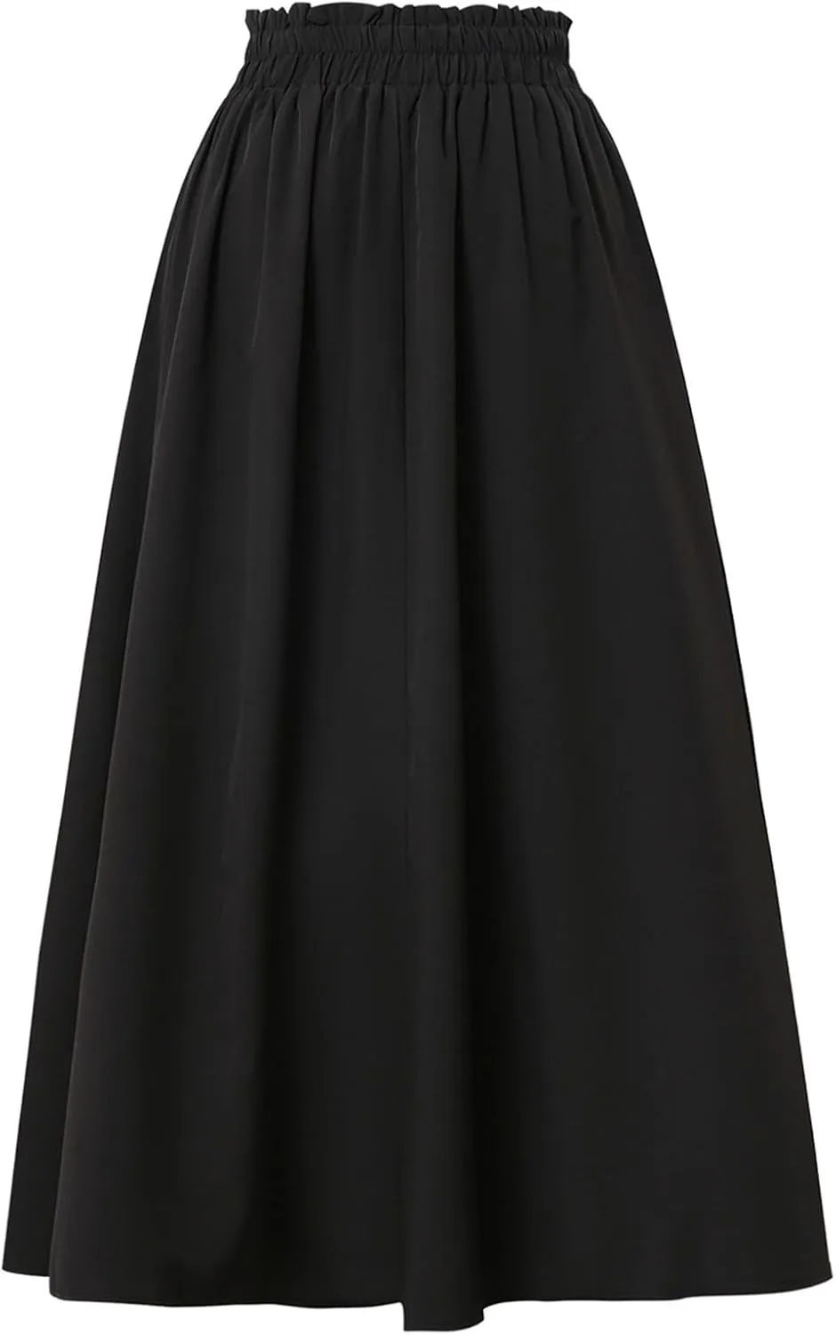 Women's Linen Skirts Knee Length Midi Skirt Summer Drawstring High Waisted Boho Skirt Smocked Aline with Pockets