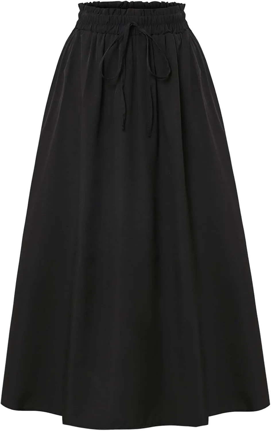 Women's Linen Skirts Knee Length Midi Skirt Summer Drawstring High Waisted Boho Skirt Smocked Aline with Pockets