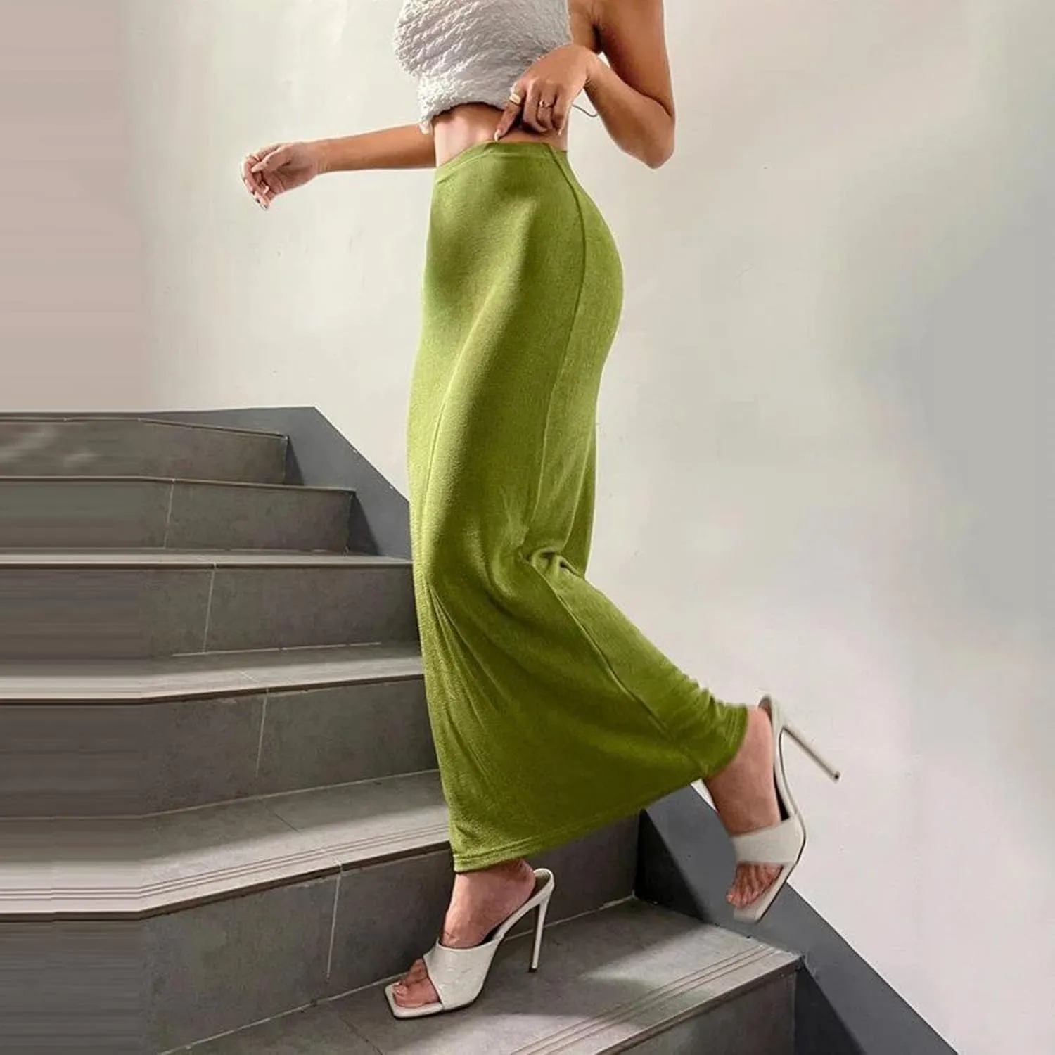 Women's Long Midi Pencil Skirt High Waisted Bodycon Summer Dresses Casual Office Work Business Skirts