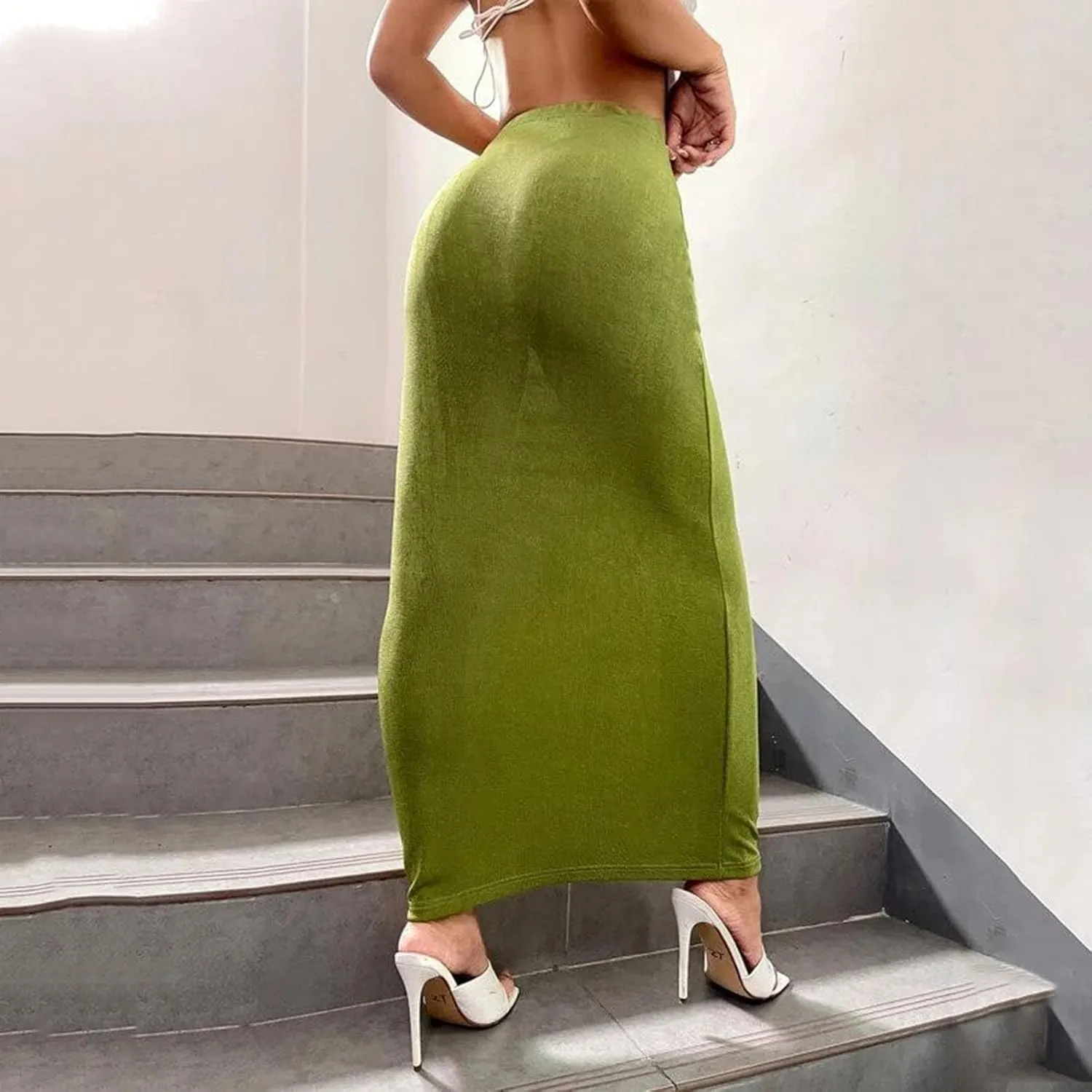 Women's Long Midi Pencil Skirt High Waisted Bodycon Summer Dresses Casual Office Work Business Skirts