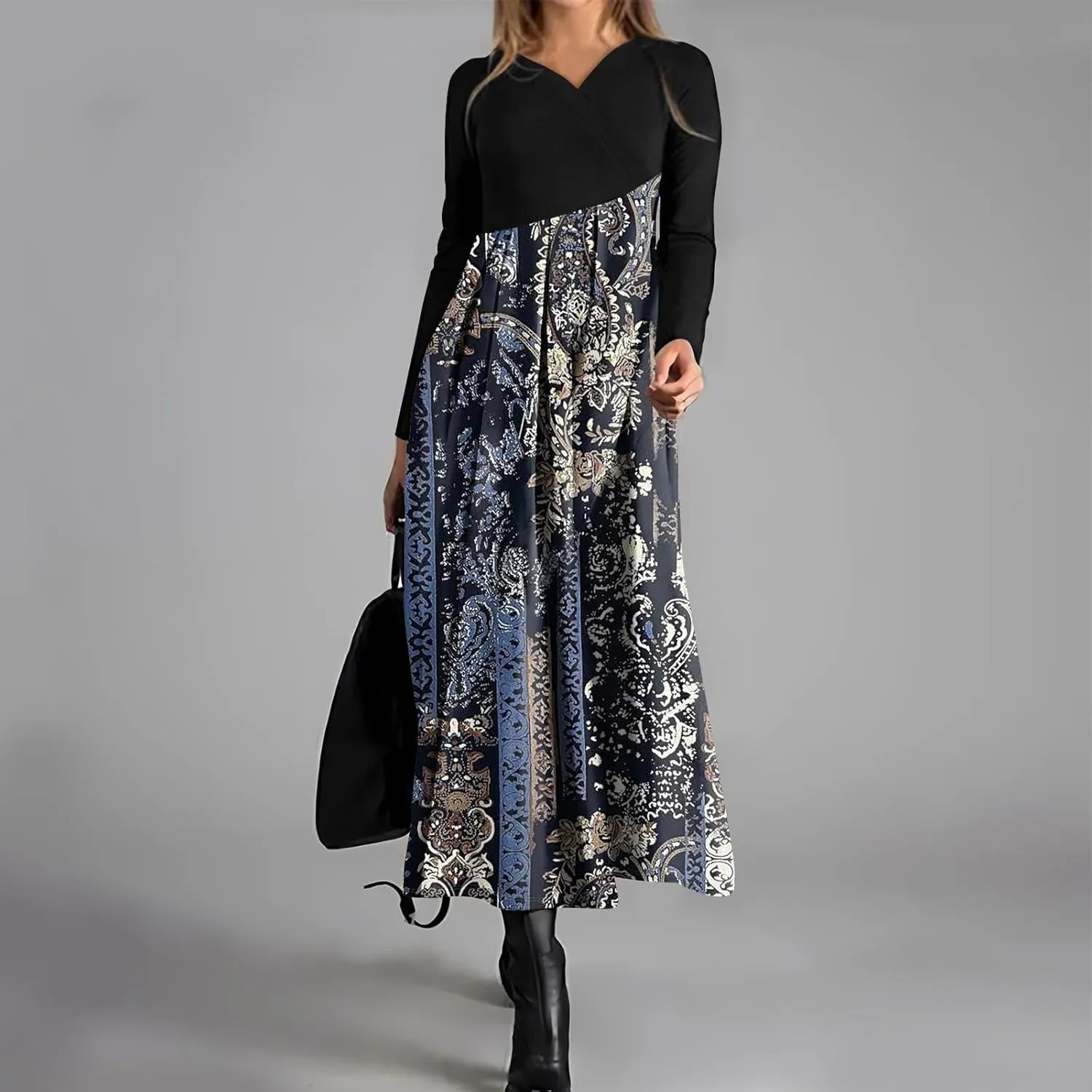 Womens Long Sleeve Formal Long Dresses Plus Size Fall Winter Casual Wedding Guest Cocktail Party Swing Midi Dress