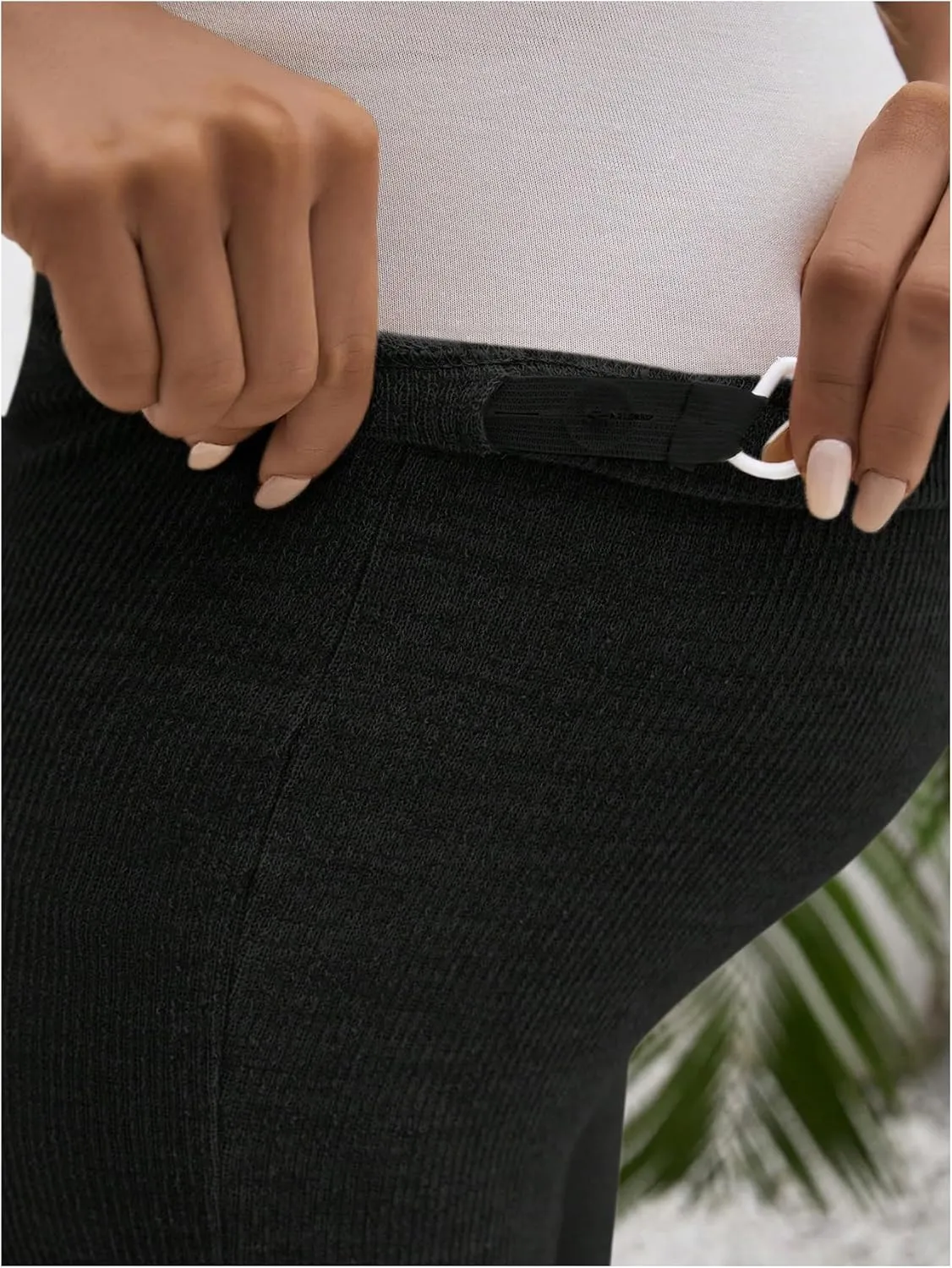 Women's Maternity Flare Leg Pants Elastic High Waist Pants Split Hem Pregnancy Trousers