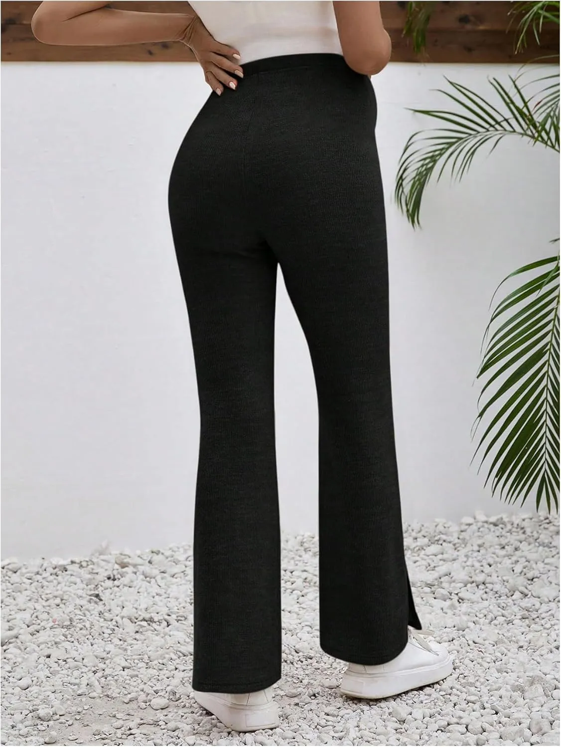 Women's Maternity Flare Leg Pants Elastic High Waist Pants Split Hem Pregnancy Trousers