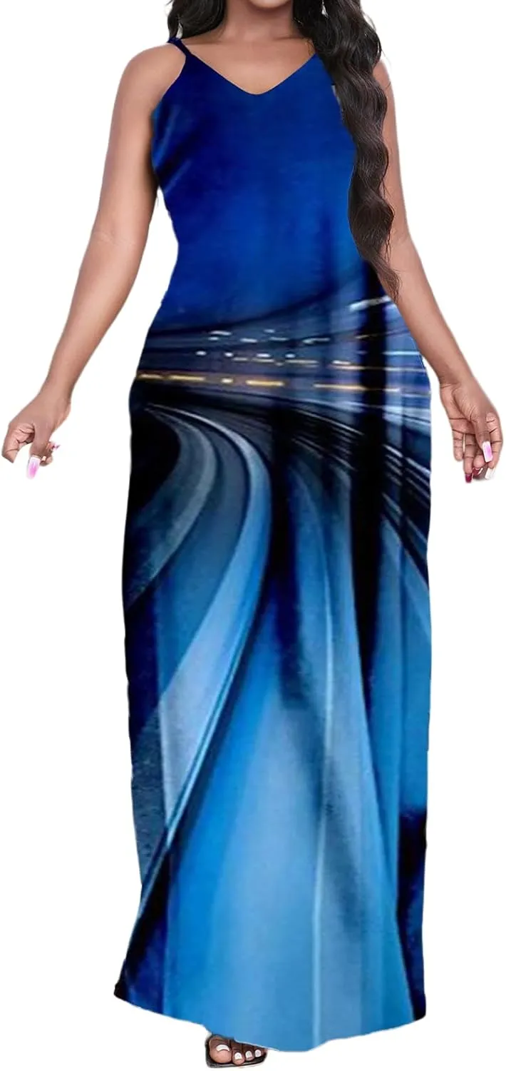 Women's Maxi Dresses Summer Sleeveless Loose Colorful with Pocket Casual Long Sundress Plus Size