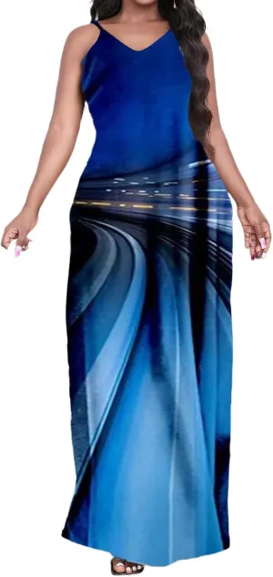 Women's Maxi Dresses Summer Sleeveless Loose Colorful with Pocket Casual Long Sundress Plus Size