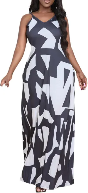 Women's Maxi Dresses Summer Sleeveless Loose Colorful with Pocket Casual Long Sundress Plus Size