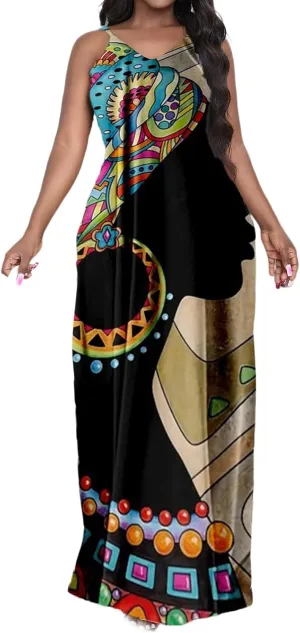 Women's Maxi Dresses Summer Sleeveless Loose Colorful with Pocket Casual Long Sundress Plus Size