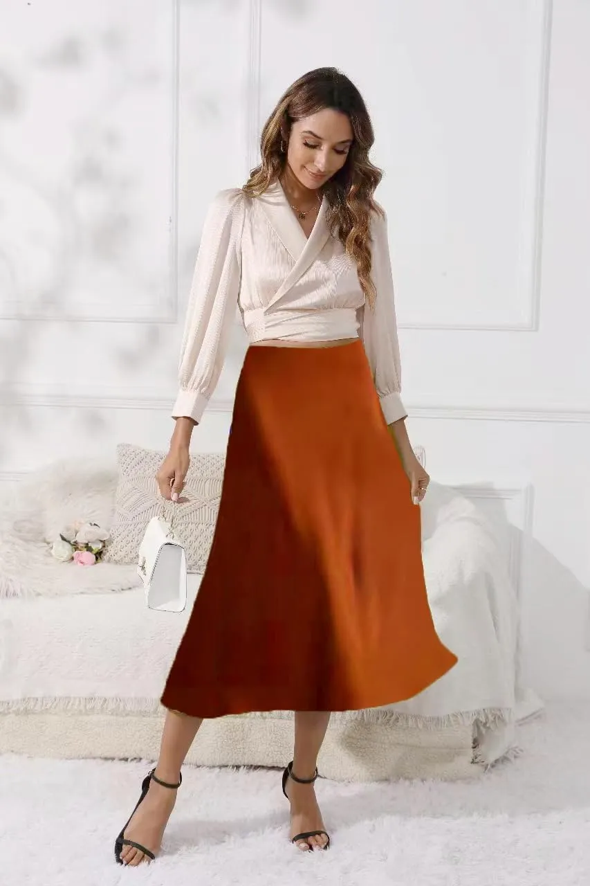 Womens Maxi Midi Satin Skirt for Women Wedding Guest Dresses Winter Party Silk Elegant High Waisted Long Skirts 2025