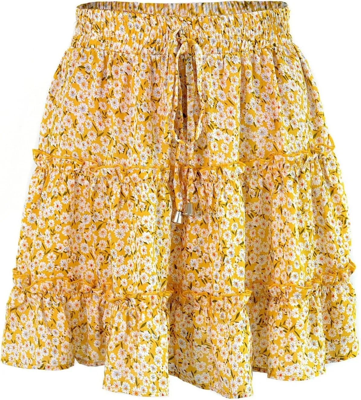 Women's Mini Skirt Summer Casual Stretch Waist Print Pleated Flared A Line Skater Shirt, S-2XL