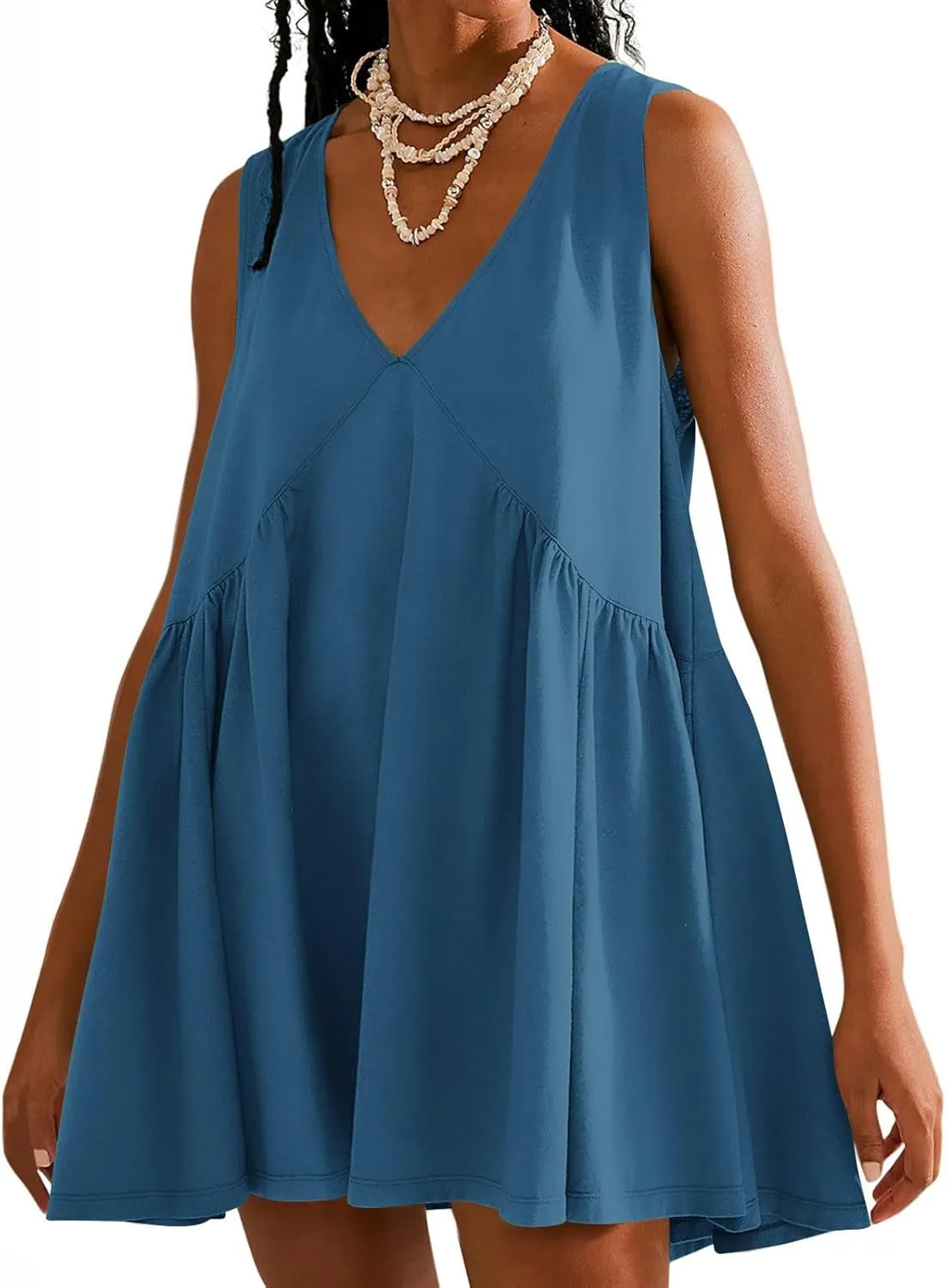 Womens Oversized Babydoll Dress Short Sleeve T Shirt Dress Summer Babydoll Ruffle Swing Casual Solid Mini Dresses