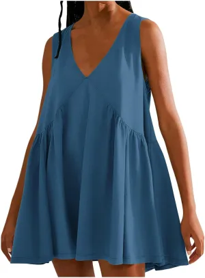 Womens Oversized Babydoll Dress Short Sleeve T Shirt Dress Summer Babydoll Ruffle Swing Casual Solid Mini Dresses
