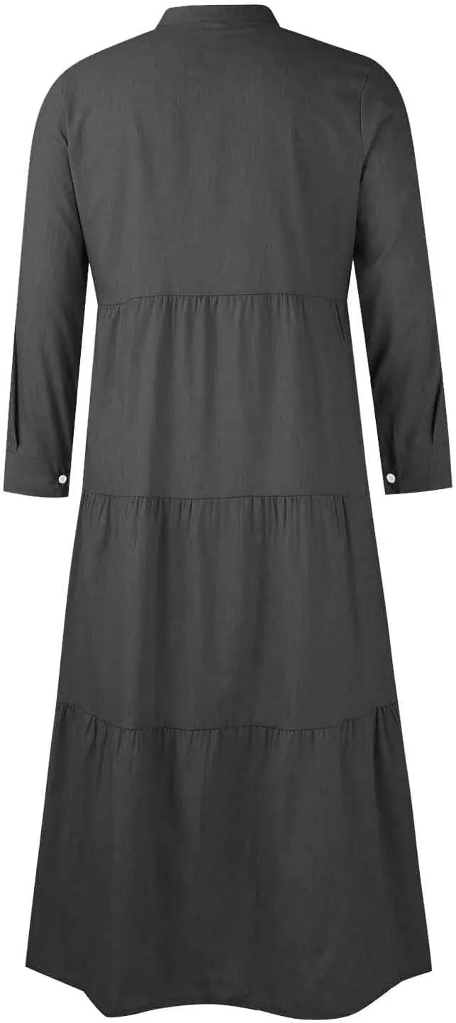 Women's Plaid Maxi Dress Button Up Tiered Ruffle Flowy Dresses Long Dresses Plus Size Elegant Casual Boho Shirt Dress