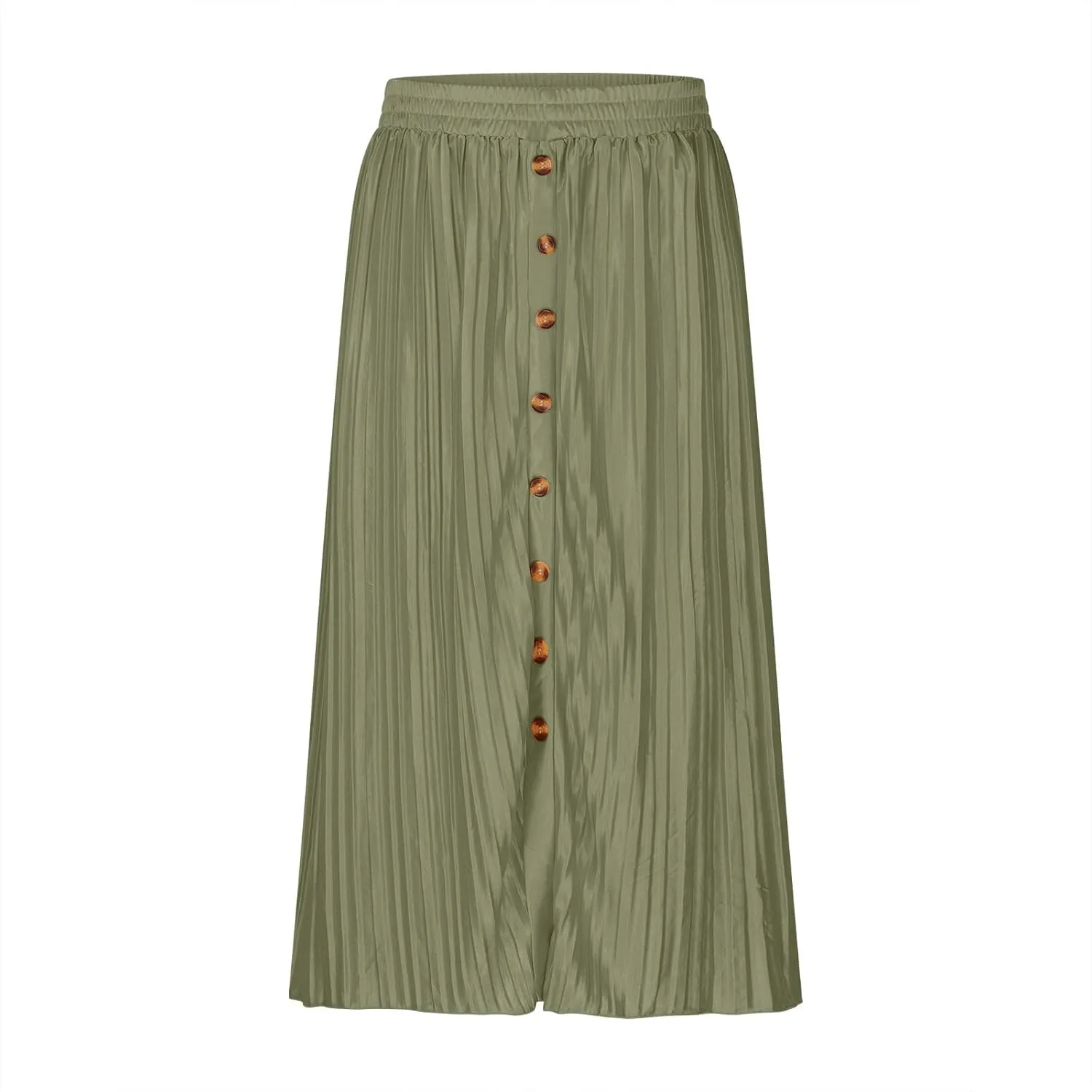 Women's Pleated Midi Skirt Flowy Summer Pleated High Waisted Casual Button Front Skirts with Pockets