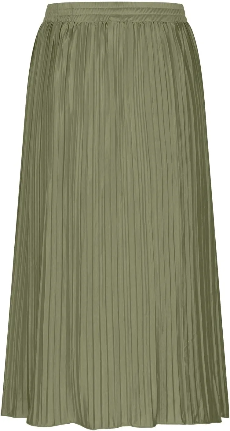 Women's Pleated Midi Skirt Flowy Summer Pleated High Waisted Casual Button Front Skirts with Pockets
