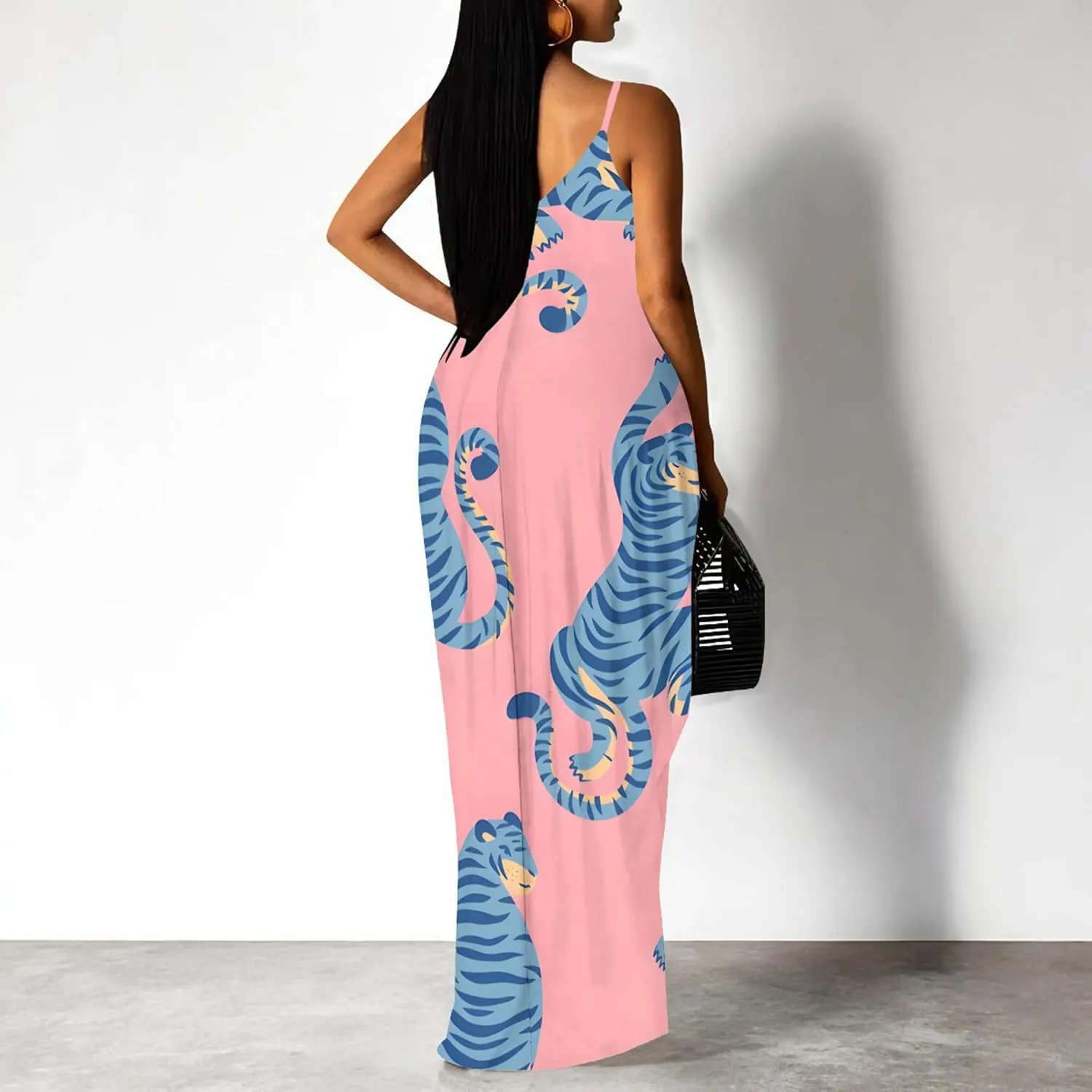 Women's Plus Size Summer Dresses Spaghetti Print Midi Dresses Long Loose Sundresses