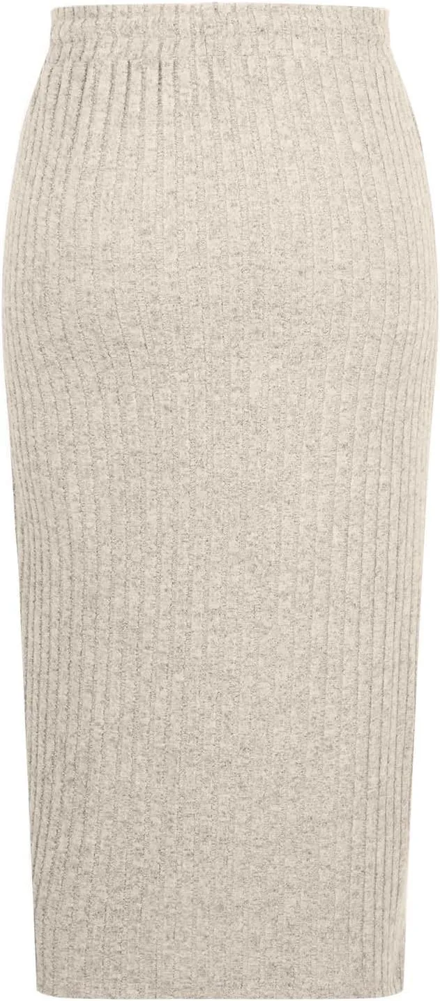 Women's Ribbed Knit Office Pencil Skirt Elastic High Waist Slit Solid Skirts Casual Fashion Elegant Bodycon Skorts