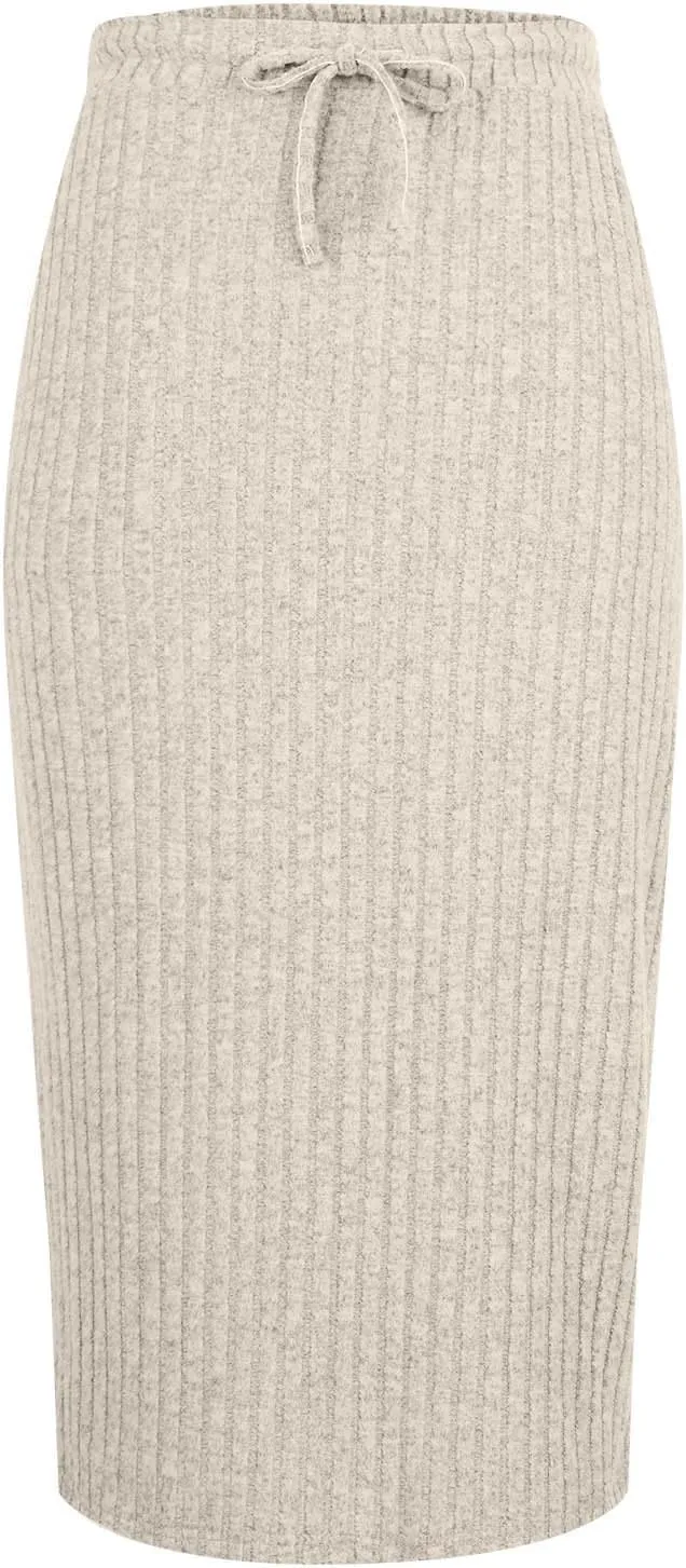Women's Ribbed Knit Office Pencil Skirt Elastic High Waist Slit Solid Skirts Casual Fashion Elegant Bodycon Skorts
