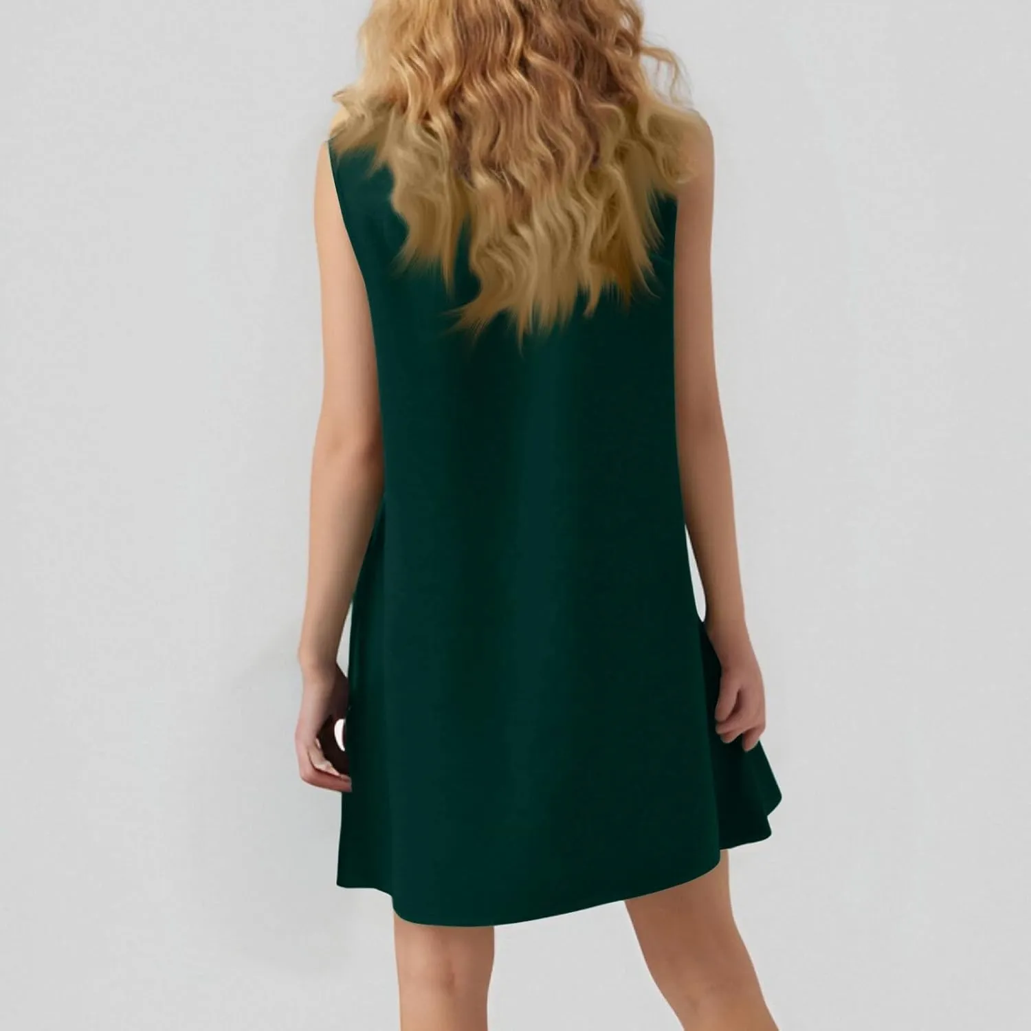 Women's Ruffle Hem Sleeveless Tank Dress Round Neck Casual Jacquard Hem Smock Summer Mini Dresses Sleeveless Dress for Women