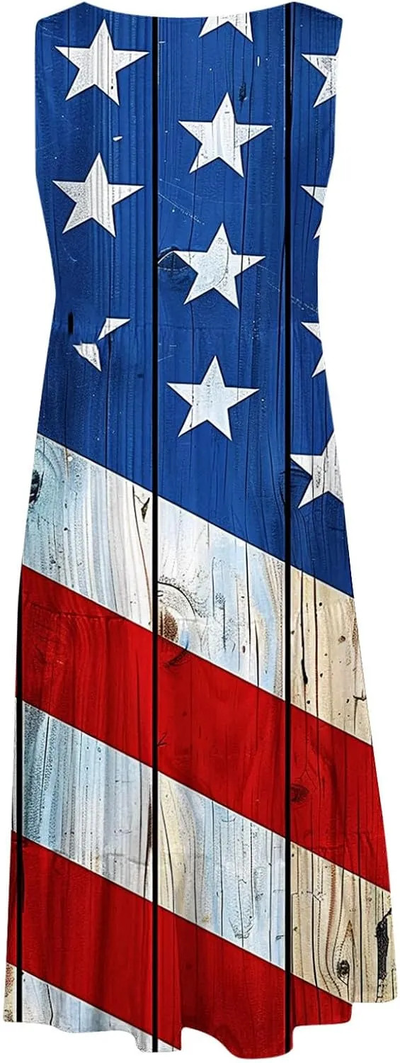 Women's Ruffled Mini Dress Plus Size Trendy American Independence Day Graphic Tank Dress Summer Loose Swing Sundress