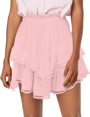 Women's Skater Skirt 2025 Basic Pleated High Waisted Ruffles Flared Cute Mini Skirts, S-2XL