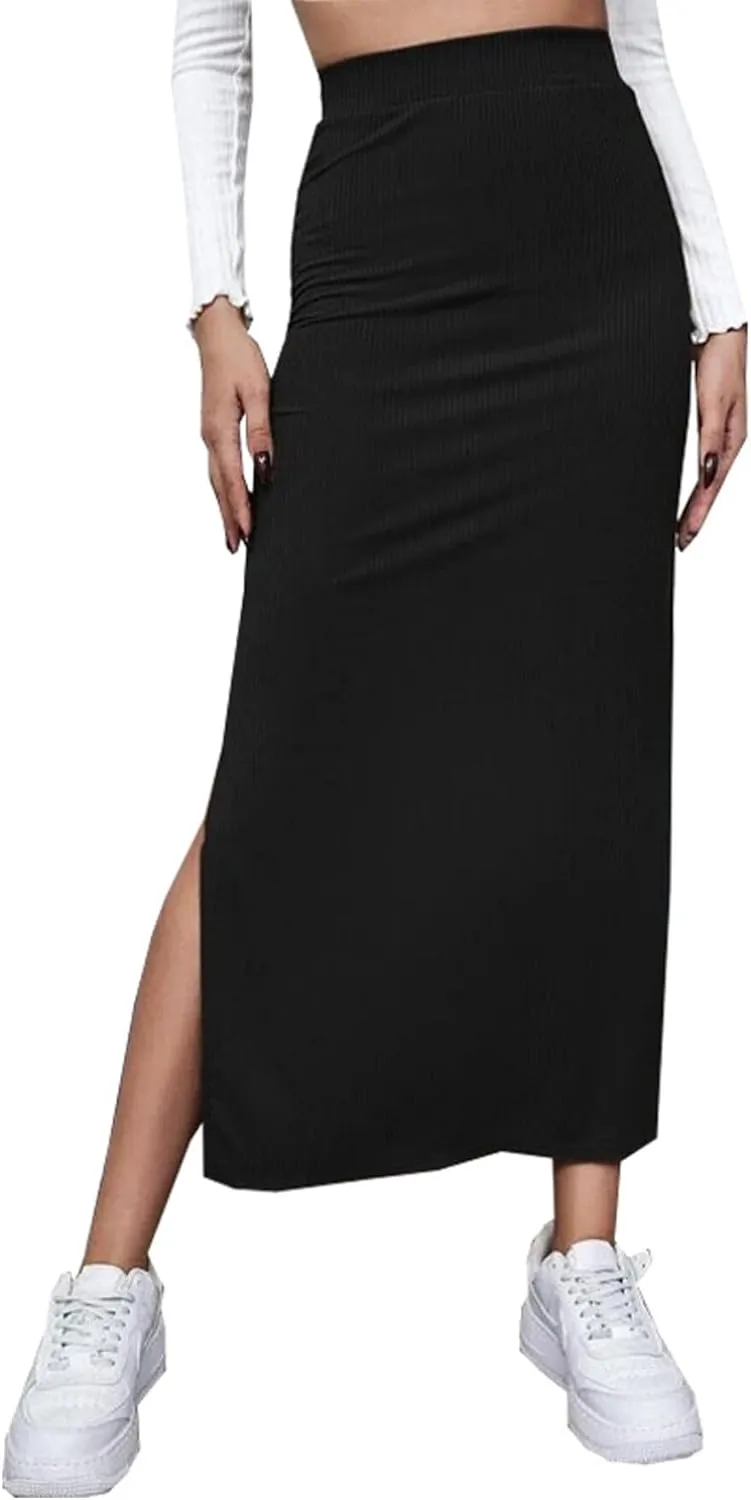 Womens Skirt Polyester Maxi Skirt Spring 2024 Solid High Elasticity Korean Casual Style