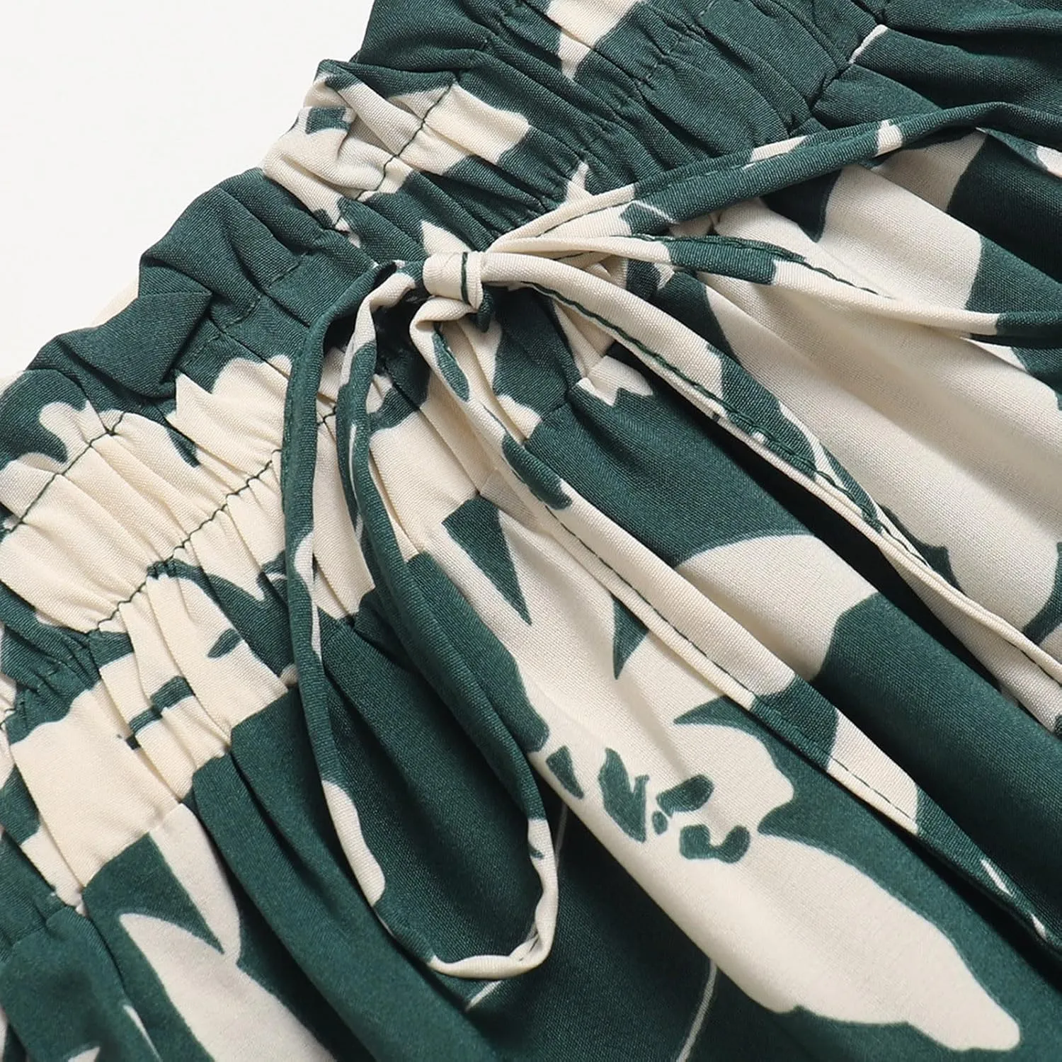 Womens Skirt Summer Drawstring High Waist Midi Skirt Work A-Line Floral Print Layered Tiered Ruffle Skirts Knee Length