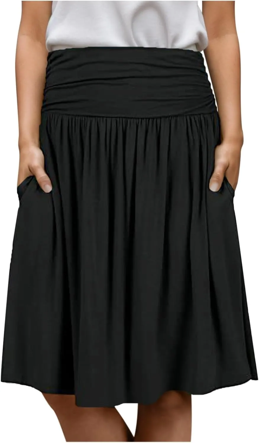 Women's Skirts Skirts for Women Regular and Plus Size Skirt with Pockets Below The Knee Length Ruched Flowy Midi