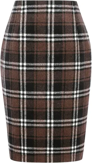 Women's Skirts Summer Casual Skirt High Waist Plaid Printed Pencil Skirt