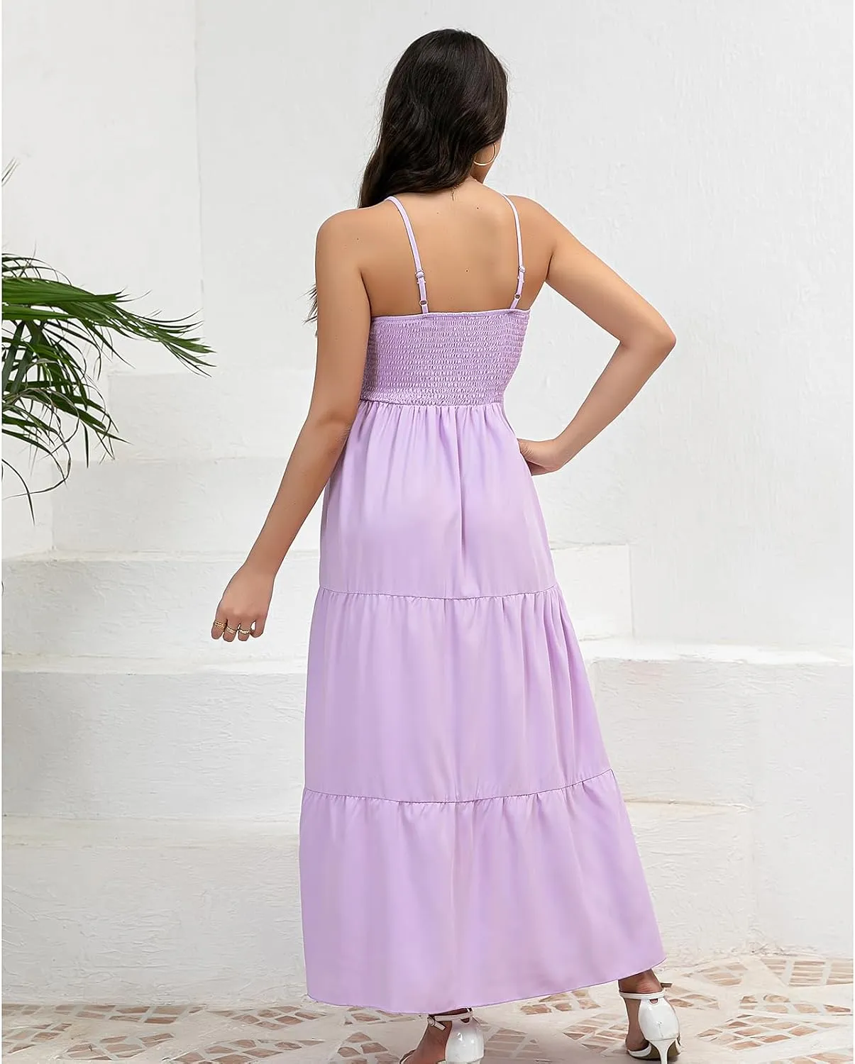 Women's Solid Maxi Dress Summer Boho Sleeveless Spaghetti Strap Long A line Beach Sun Dresses