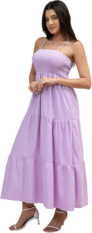 Women's Solid Maxi Dress Summer Boho Sleeveless Spaghetti Strap Long A line Beach Sun Dresses