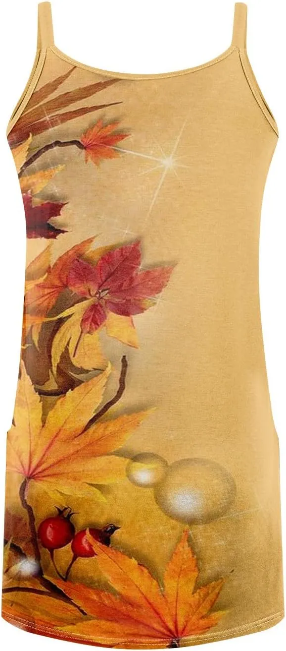 Women's Spaghetti Strap Dress Summer Floral Print Sleeveless Sundress Casual Vacation Beach Dresses with Pockets