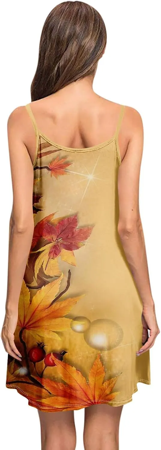 Women's Spaghetti Strap Dress Summer Floral Print Sleeveless Sundress Casual Vacation Beach Dresses with Pockets