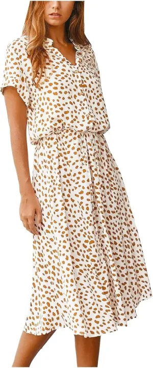Women's Spring Dresses Summer Casual Loose Floral Print Dress 2024 V-Neck Short Sleeve Boho Maxi Dresses, S-3XL