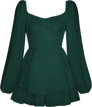 Womens Square Neck Dress Long Lantern Sleeve Tie Backless Ruffle Elastic Waist Above Knee Length Midi Dresses
