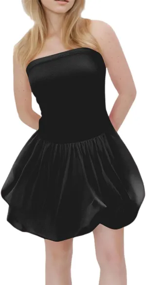 Women's Strapless Mini Party Dress 2025 Summer Casual Tube Top Ruffle A Line Short Patchwork Sundresses Clubwear