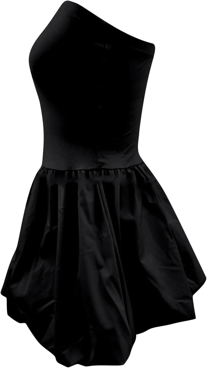 Women's Strapless Mini Party Dress 2025 Summer Casual Tube Top Ruffle A Line Short Patchwork Sundresses Clubwear