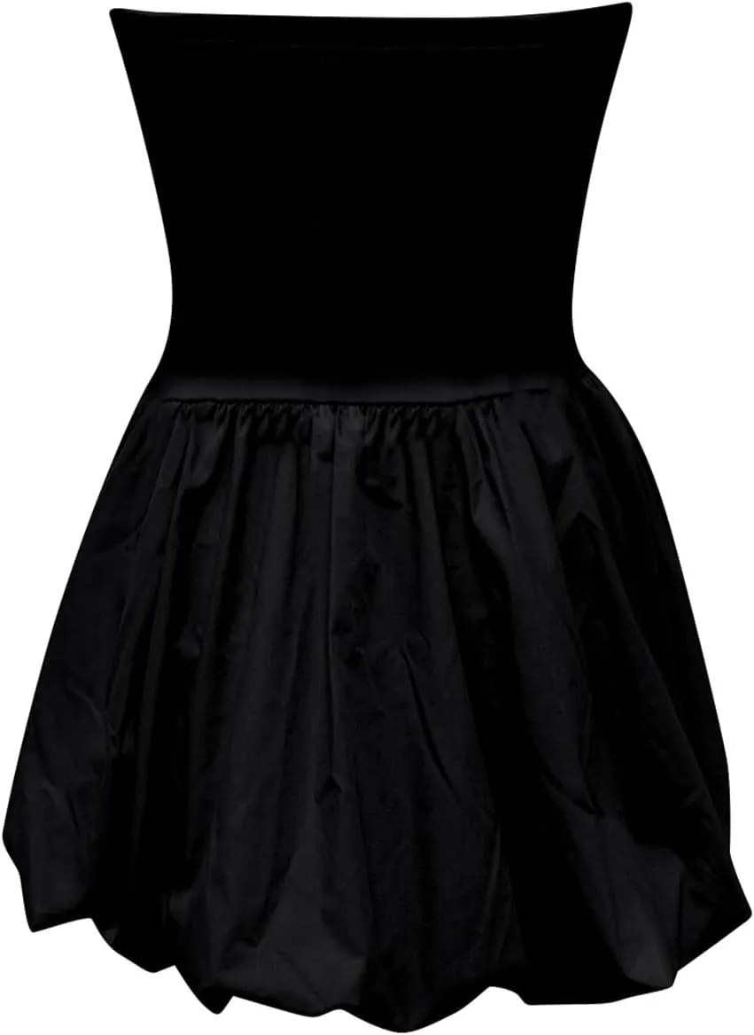 Women's Strapless Mini Party Dress 2025 Summer Casual Tube Top Ruffle A Line Short Patchwork Sundresses Clubwear