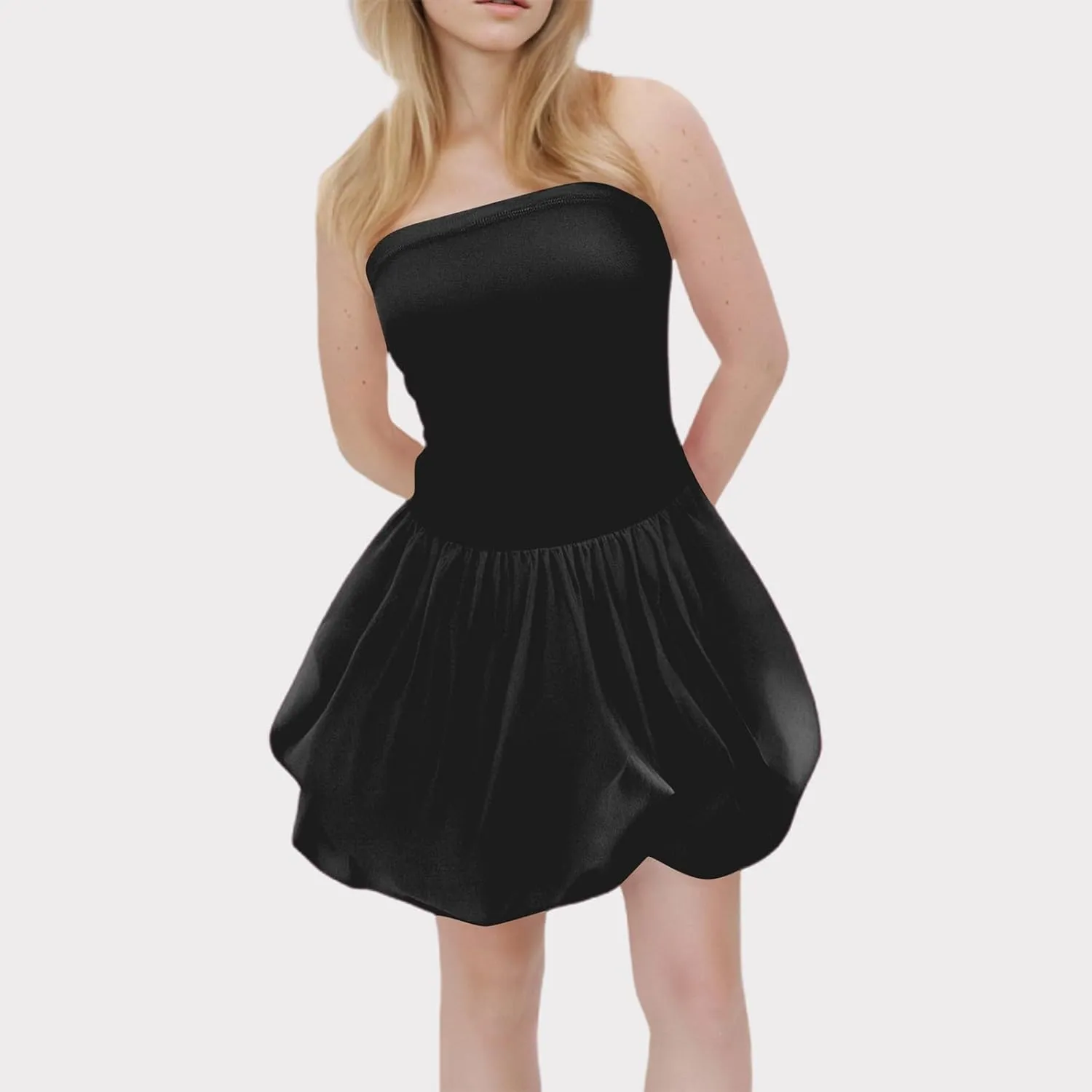Women's Strapless Mini Party Dress 2025 Summer Casual Tube Top Ruffle A Line Short Patchwork Sundresses Clubwear