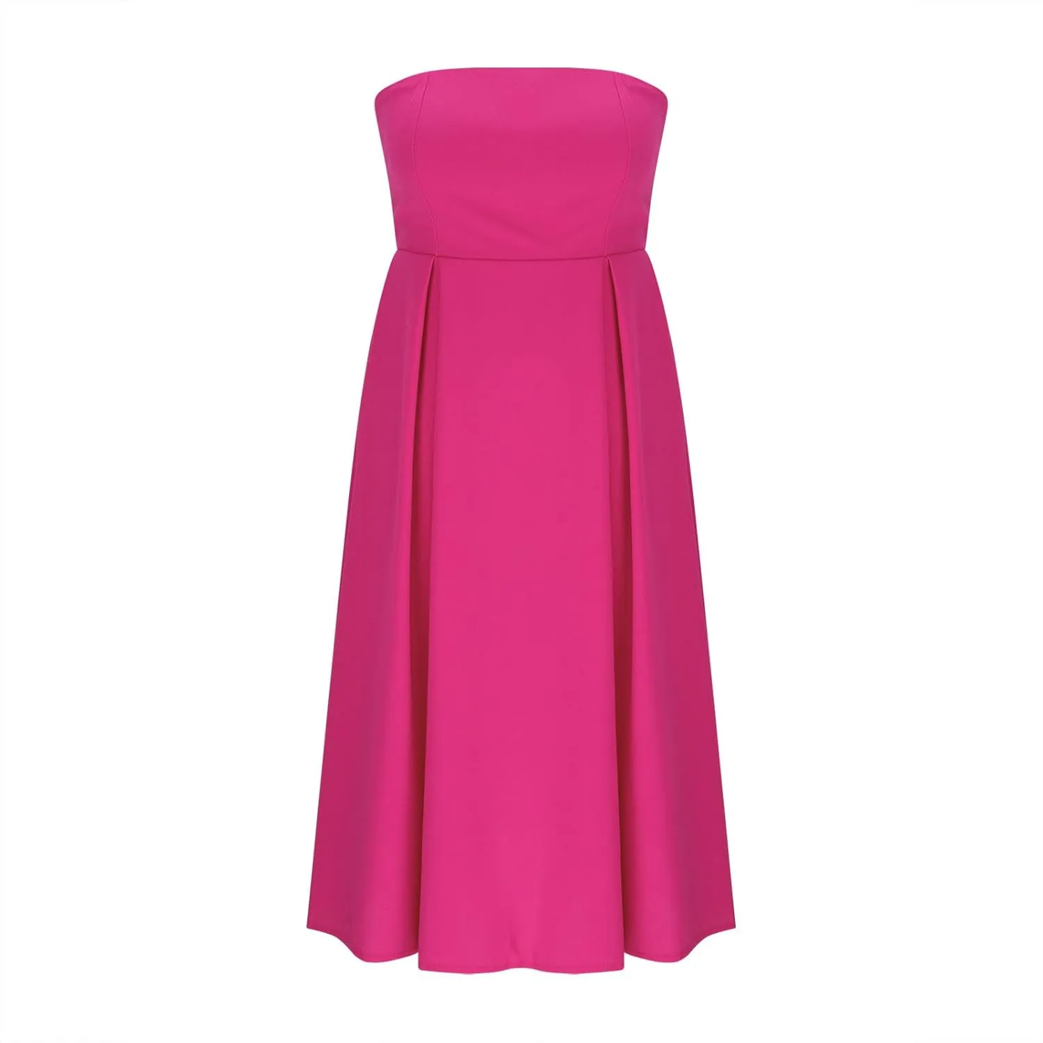 Women's Strapless Sleeveless Midi Tube Dress Elegant Casual A-Line Swing Pleated Cocktail Party Wedding Guest Dresses