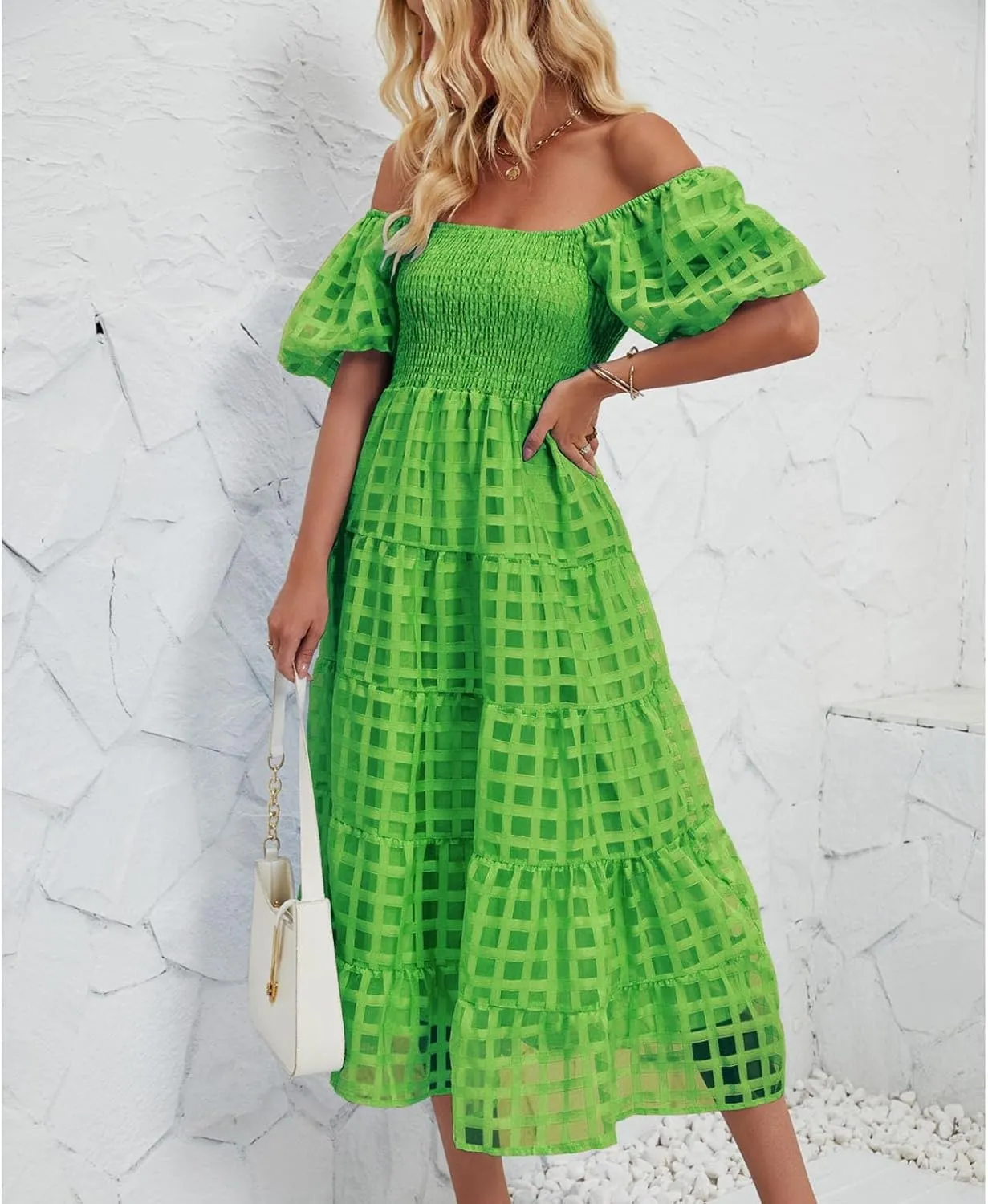 Women's Summer Boho Floral Print Long Dresses Square Neck Ruffle Short Sleeve Swing Beach Maxi Dress for Spring