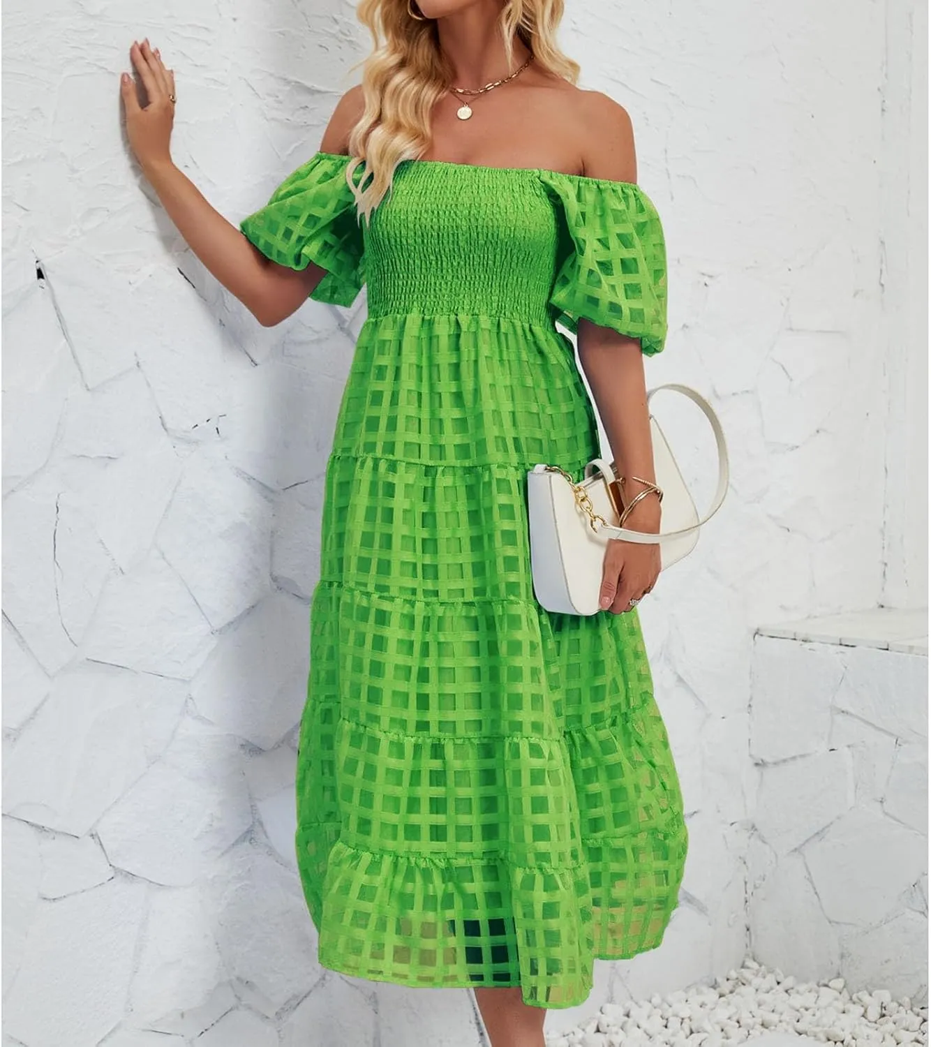 Women's Summer Boho Floral Print Long Dresses Square Neck Ruffle Short Sleeve Swing Beach Maxi Dress for Spring