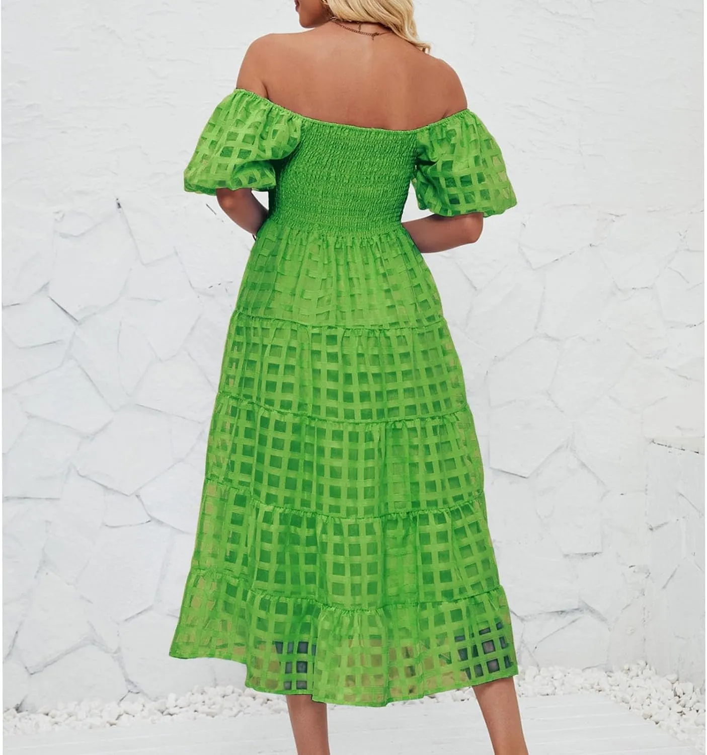 Women's Summer Boho Floral Print Long Dresses Square Neck Ruffle Short Sleeve Swing Beach Maxi Dress for Spring