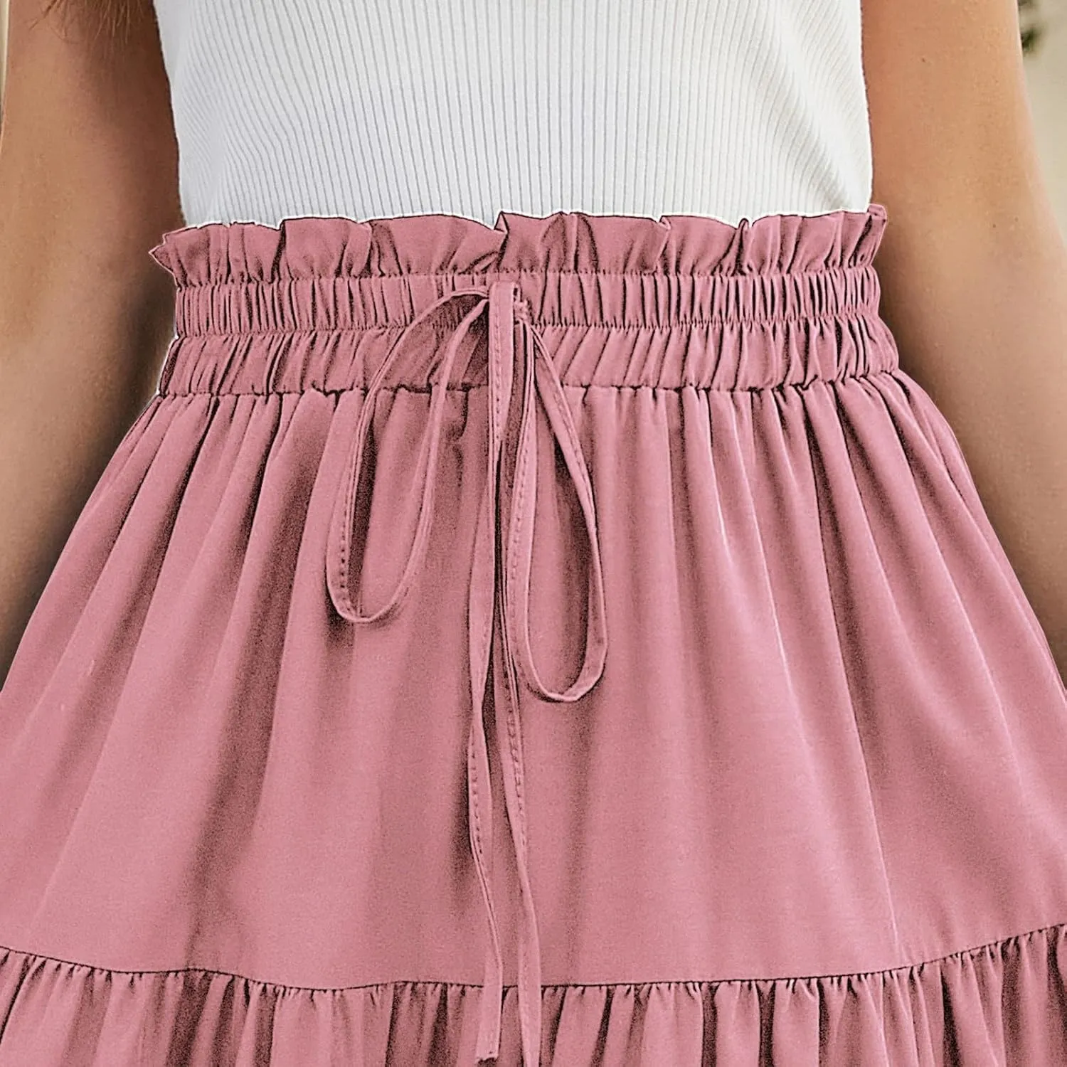 Women's Summer Boho Floral Print Long Skirt A-Line Flowy Ruffle Tiered Elastic High Waisted Beach Vacation Maxi Skirt