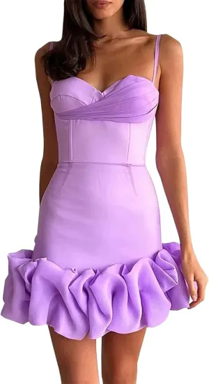 Women's Summer Bubble Mini Dresses 2025 Strapless Ruffle Skirt Flowy A Line Dress Prom Gowns Party Clubwear