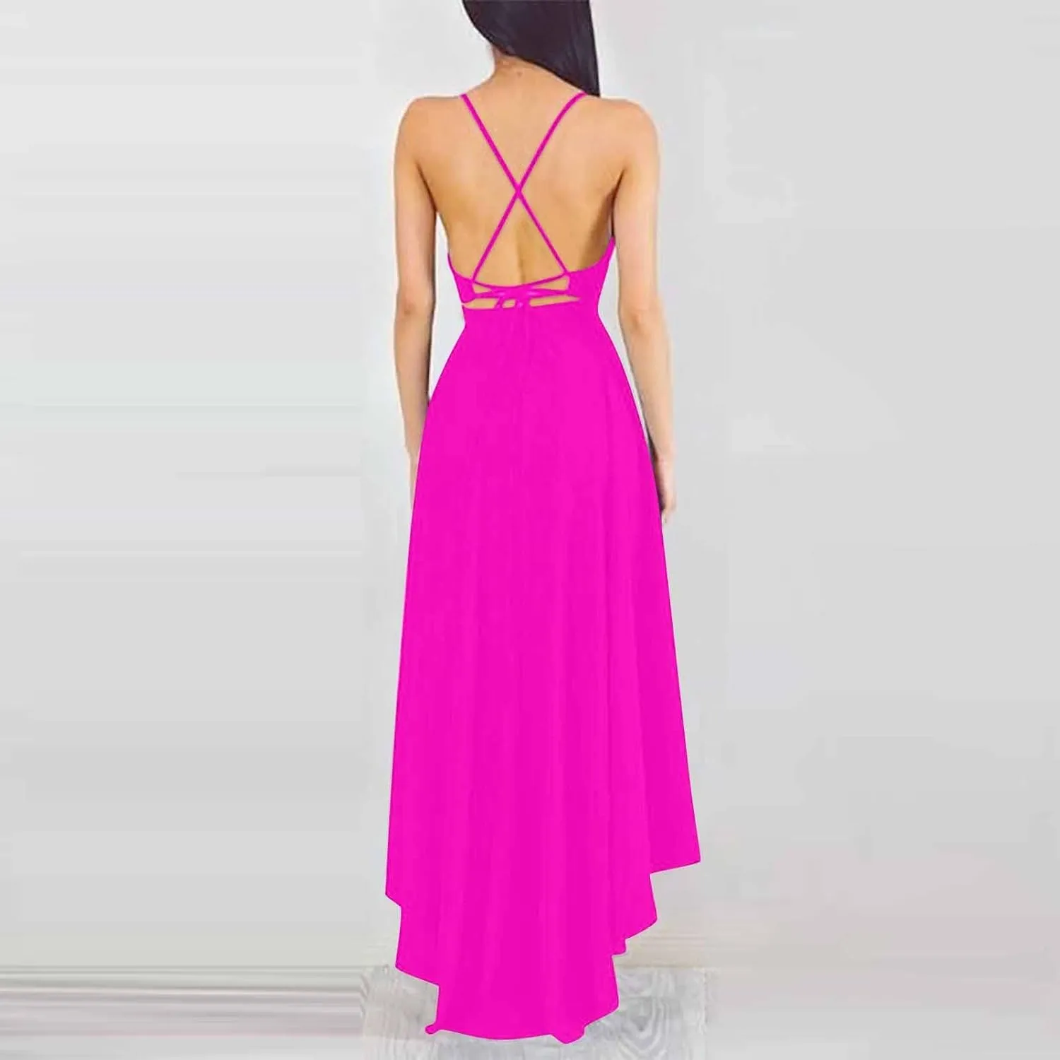 Women's Summer Casual Boho Long Dresses Spaghetti Strap Deep V Neck Flowy Sexy Backless Bandage Banquet Dresses