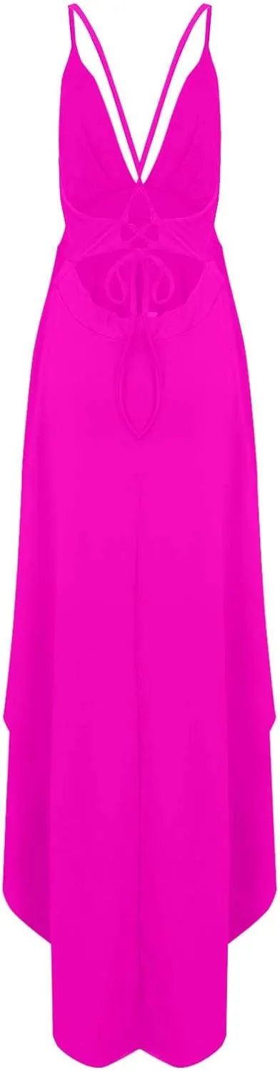 Women's Summer Casual Boho Long Dresses Spaghetti Strap Deep V Neck Flowy Sexy Backless Bandage Banquet Dresses