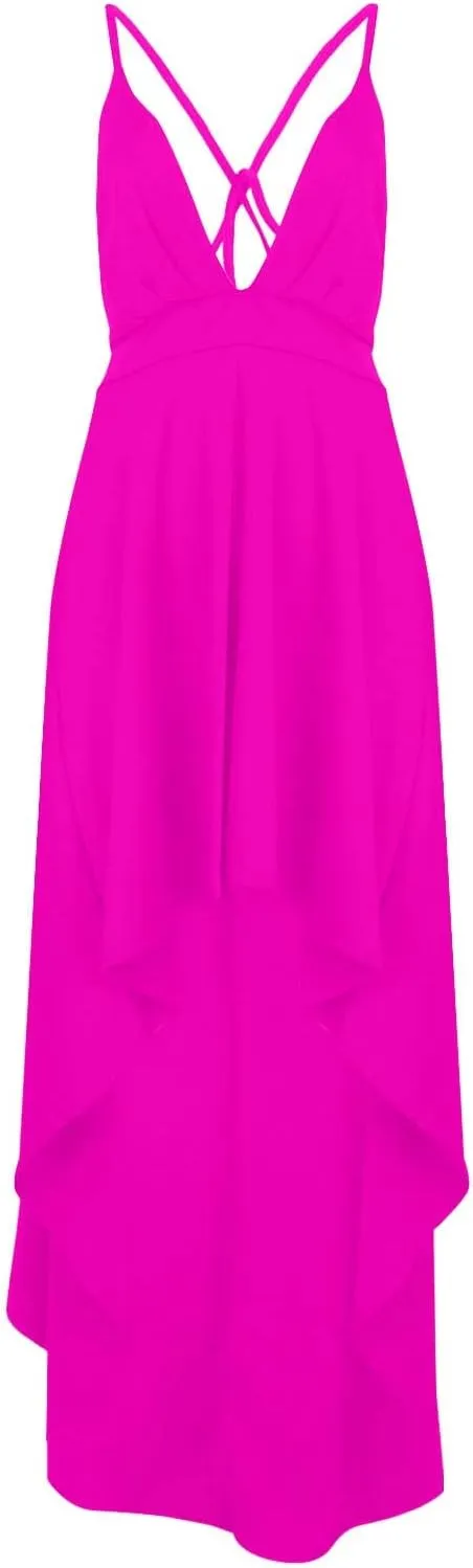 Women's Summer Casual Boho Long Dresses Spaghetti Strap Deep V Neck Flowy Sexy Backless Bandage Banquet Dresses