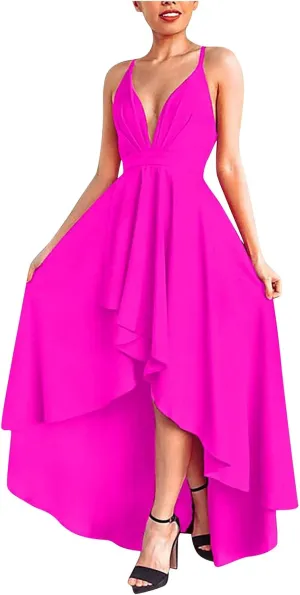 Women's Summer Casual Boho Long Dresses Spaghetti Strap Deep V Neck Flowy Sexy Backless Bandage Banquet Dresses