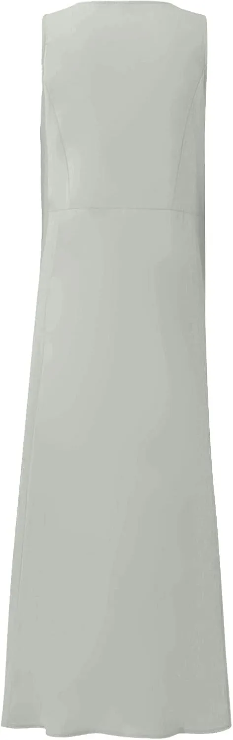 Women's Summer Casual Loose Maxi Dress 2024 Solid Color Sleeveless Round Neck Linen Dresses with Pockets, S-5XL